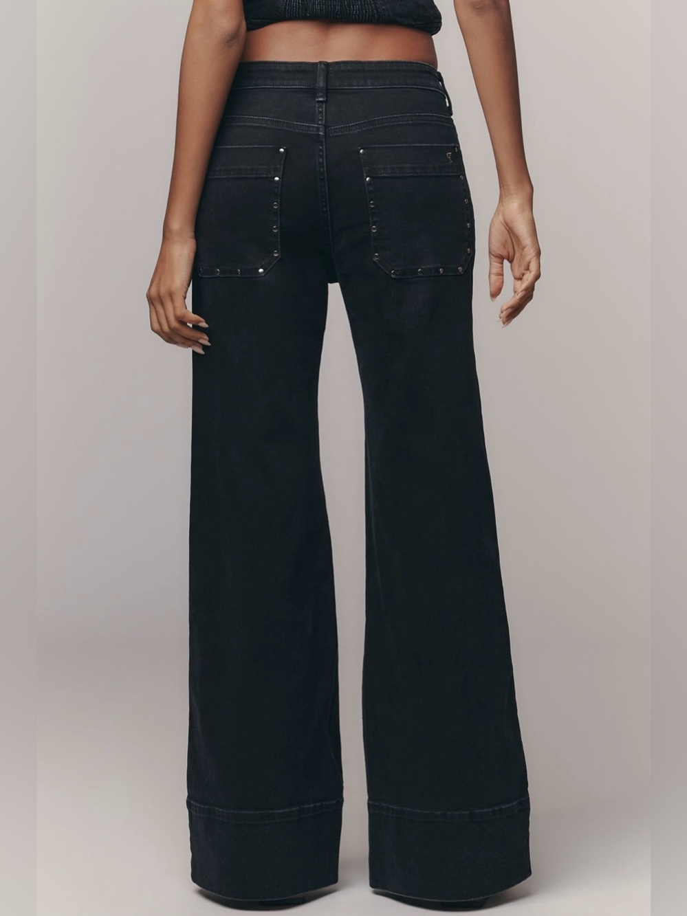 Pilcro Anthropologie The Rylan Black Studded Relax Hi Rise Flare Jeans NWT 32T - Picture 4 of 15